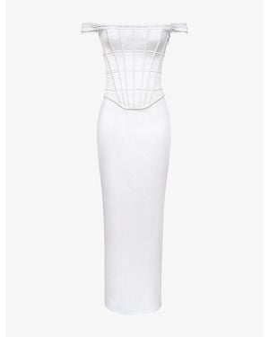 House Of Cb Isis Corseted Satin Maxi Dress Xs (A-C Cup) - White