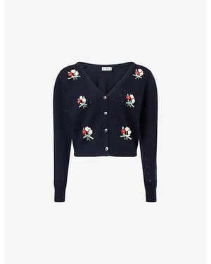RIXO London Merinda Bouquet Wool Cardigan - Blue
