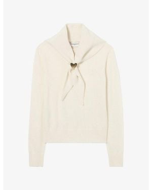 Claudie Pierlot Removable-Scarf Wool And Cashmere-Blend Sweater - White