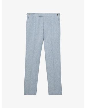 Reiss Atlantic Tailored-Fit Linen Suit Trousers - Blue