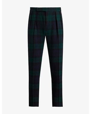 Polo Ralph Lauren Plaid Straight-Leg Wool Tuxedo Trousers - Blue