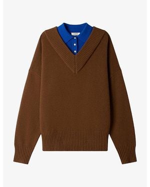 Sandro Collared Two-In-One Wool And Cashmere-Blend Sweater - Brown