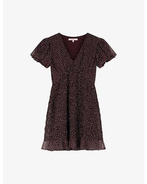 OMNES Kristen Polka-Dot Chiffon Mini Dress - Purple