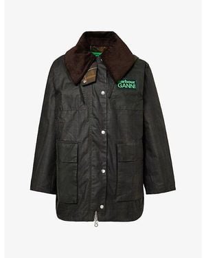 Barbour X Ganni Hooded Waxed Duffle Cotton Jacket - Black