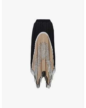 eem Lace-Detail Pleated Woven Midi Skirt - Black