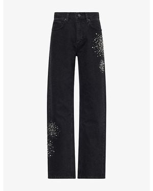 PAIGE Emilie Crystal-Embellished Denim Jeans - Black