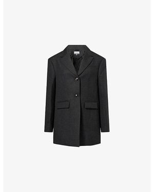 Ganni Single-Breasted Wool-Blend Suiting Blazer - Black
