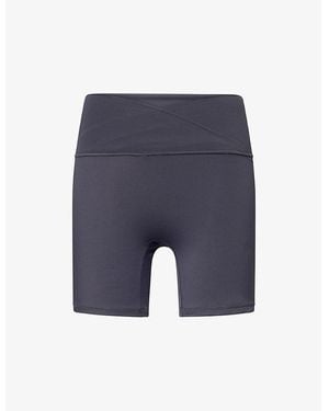 ADANOLA Ultimate Wrap-Over Logo-Print Stretch-Jersey Shorts - Blue