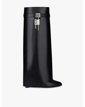 Givenchy Shark Lock Leather Heeled Boots - Black
