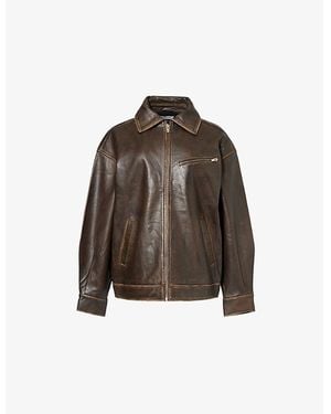 Reformation Veda Marco Welt-Pockets Relaxed-Fit Leather Jacket - Brown