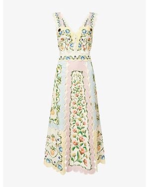 Barbour X Farm Rio Scalloped Petal Linen-And-Cotton Midi Dress - Metallic