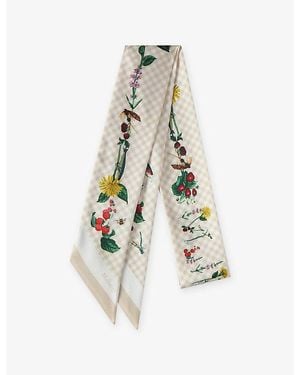 Mulberry River Side Floral-Print Skinny Woven Scarf - White