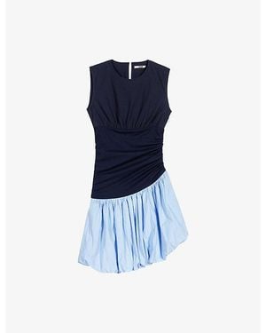 Maje Contrast-Panel Pleated Stretch-Jersey Mini Dress - Blue