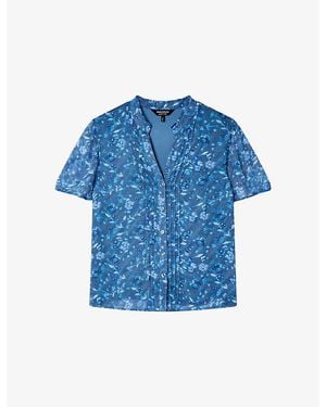 Whistles Ditsy Floral-Print V-Neck Woven Blouse - Blue