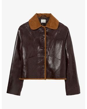 Claudie Pierlot Contrast-Collar Button-Down Leather Jacket - Brown