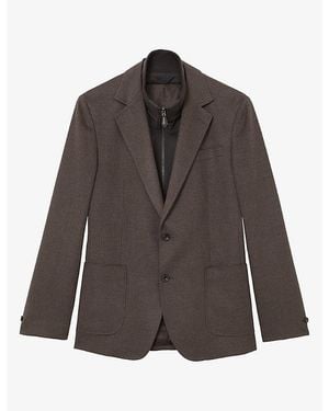 Reiss Badge Checked Gilet-Insert Wool-Blend Blazer - Brown