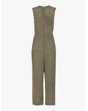 Whistles Khaki/ Josie Oval-Spot Sleeveless Woven Jumpsuit - Green