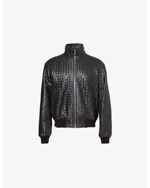 Bottega Veneta Intrecciato Stand-Collar Regular-Fit Leather Jacket - Black