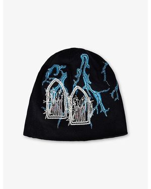 Who Decides War Engine Logo-Embroidered Knitted Cotton Hat - Black