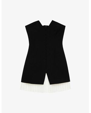 The Kooples Contrast-Hem V-Neck Linen-Blend Mini Dress - Black