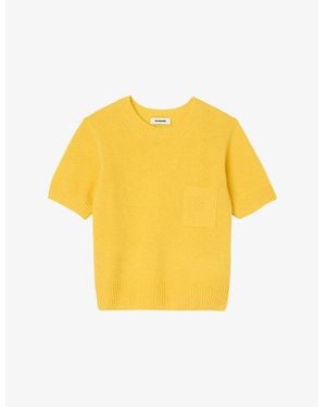 Sandro Logo-Embroidered Short-Sleeve Wool Sweater - Yellow