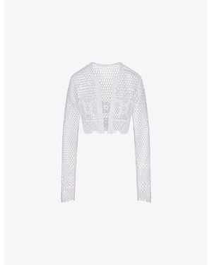 Skims Cropped Open-Front Cotton-Crochet Cardigan - White