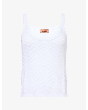 Missoni Scoop-Neck Chevron-Knit Cotton-Blend Tank Top - White