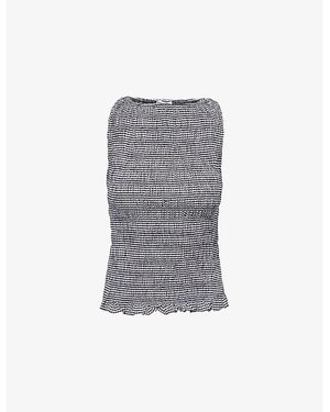 Amy Lynn Sonya Gingham Cotton-Poplin Top - Grey