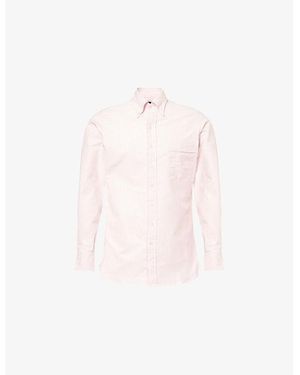 Drake's Ticking Striped Cotton Oxford Shirt - Pink
