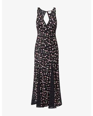 Damson Madder Genevieve Floral-Print Woven Midi Dress - Black