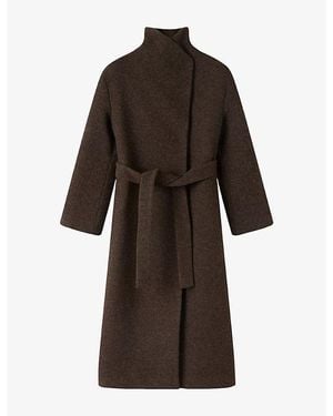 Whistles Morgana Funnel-Neck Wrap Wool Coat - Brown