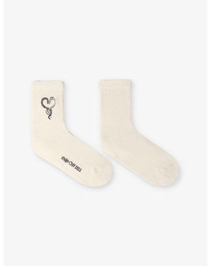 Maje Snake-Embellished Ribbed Cotton-Blend Socks - White