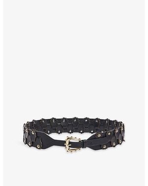 Sandro Interlaced Stud-Embellished Leather Belt - Black