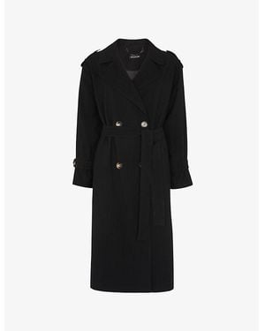 Whistles Riley Belted Woven Trench Coat - Black