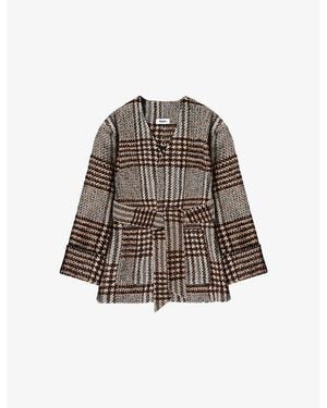 Ro&zo Heritage-Check Belted Wool-Blend Jacket - Brown