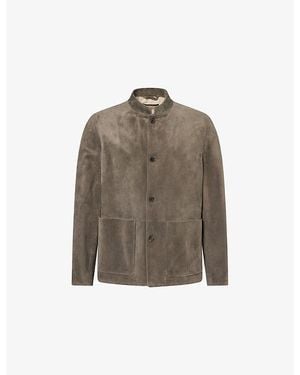 dunhill Stand-Collar Patch-Pocket Suede Jacket - Brown