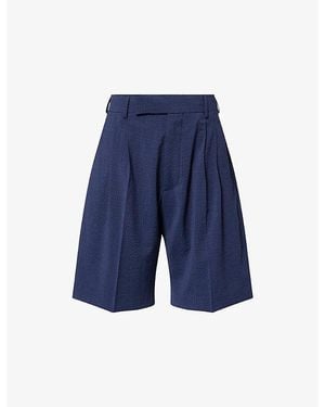 Paul Smith Pleated Knee-Length Wool Shorts - Blue