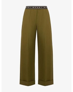 Marni Logo-Waistband Straight-Leg Wool Trousers - Green