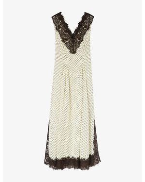Whistles Polka-Dot Lace-Trim Woven Maxi Dress - Natural