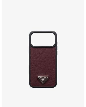 Prada Brand-Plaque Leather Iphone 17 Pro Phone Case - Red