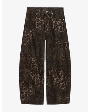 AllSaints Sadie Leopard-Print Barrel-Leg Denim Jeans - Gray