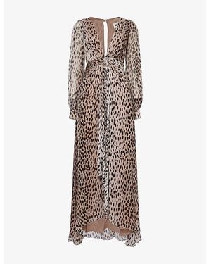 RIXO London Meera Graphic-Pattern Chiffon Maxi Dress - Brown