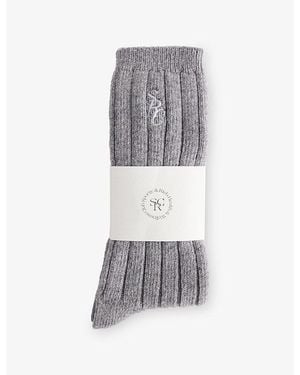 Sporty & Rich Src Ribbed Stretch-Wool Blend Socks - Grey