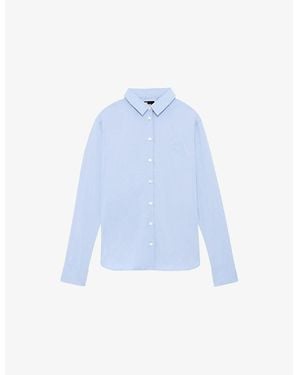 The Kooples Logo-Embroidered Long-Sleeve Cotton Shirt - Blue
