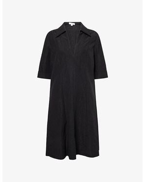 Vince V-Neck Short-Sleeves Woven Midi Dress - Black