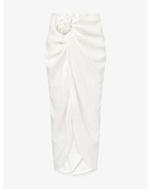 ROTATE BIRGER CHRISTENSEN Knot-Detail Asymmetric-Hem Sequin-Embellished Midi Skirt - White