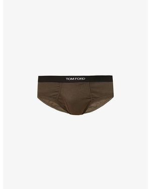 Tom Ford Branded-Waistband Fitted Stretch-Cotton Briefs - White