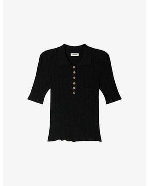 Sandro Collared Short-Sleeve Knitted Polo - Black
