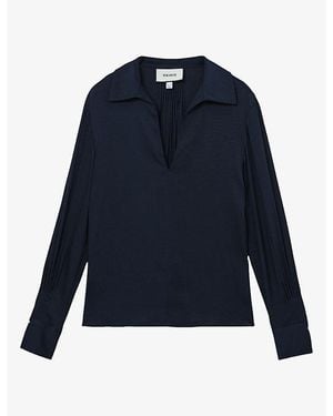 Reiss Orla Open-Collar Stretch Silk-Blend Blouse - Blue