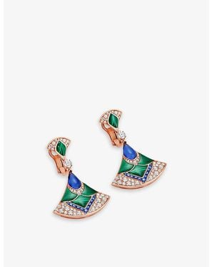 BVLGARI Divas' Dream 18Ct Rose- 0.40Ct And 1.28Ct Diamond, 0.80Ct Sapphire, Malachite And Tanzanite Earrings - Blue